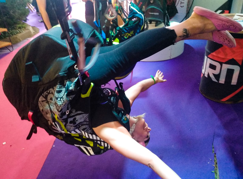 Pilot Helina Nieminen showed us the dynamic qualities of the acro Blackjack harness.